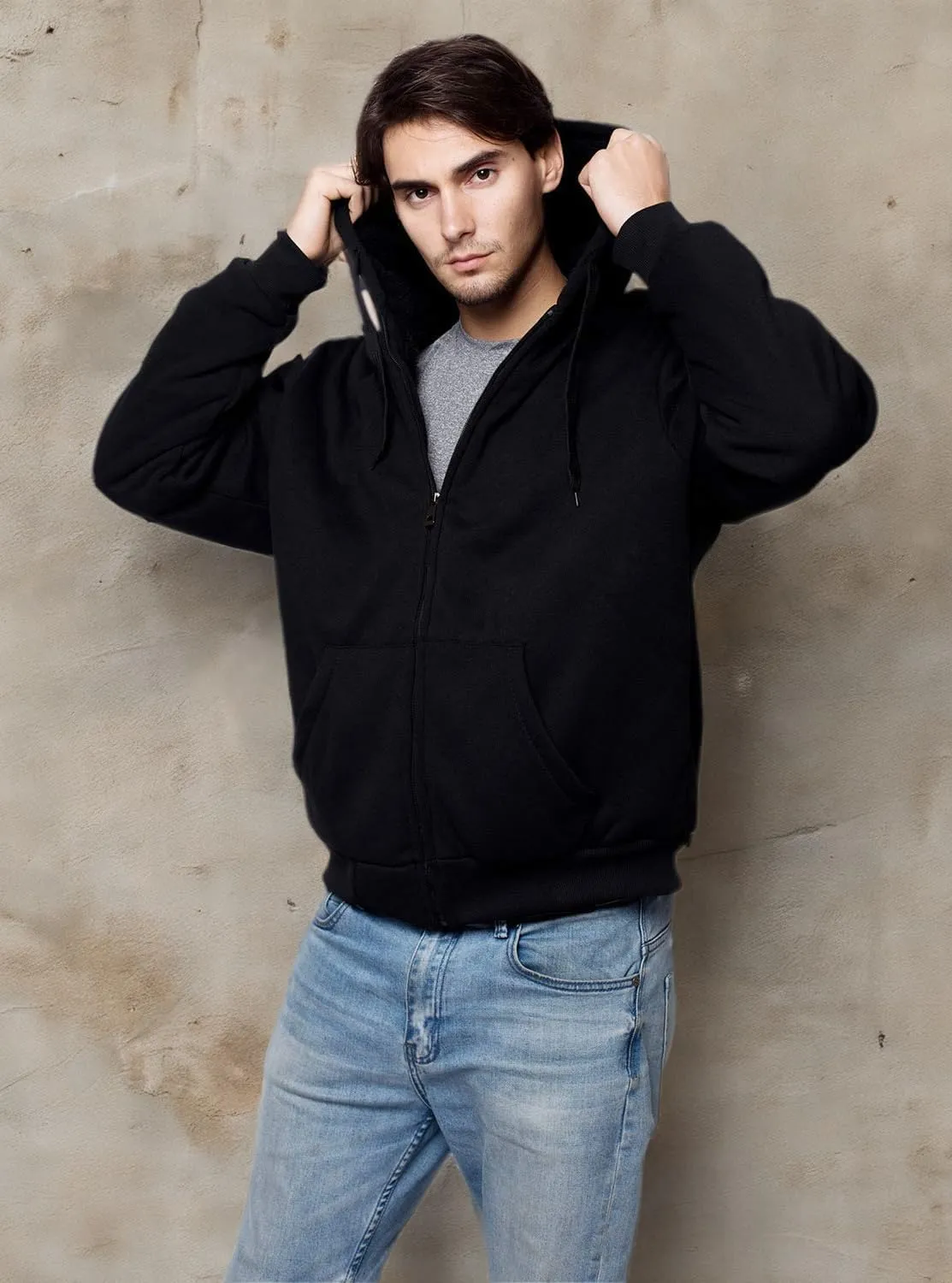 ZITY Men's Zip Up Hoodie Heavyweight Winter Sweatshirt Fleece Sherpa Lined Warm Jacket