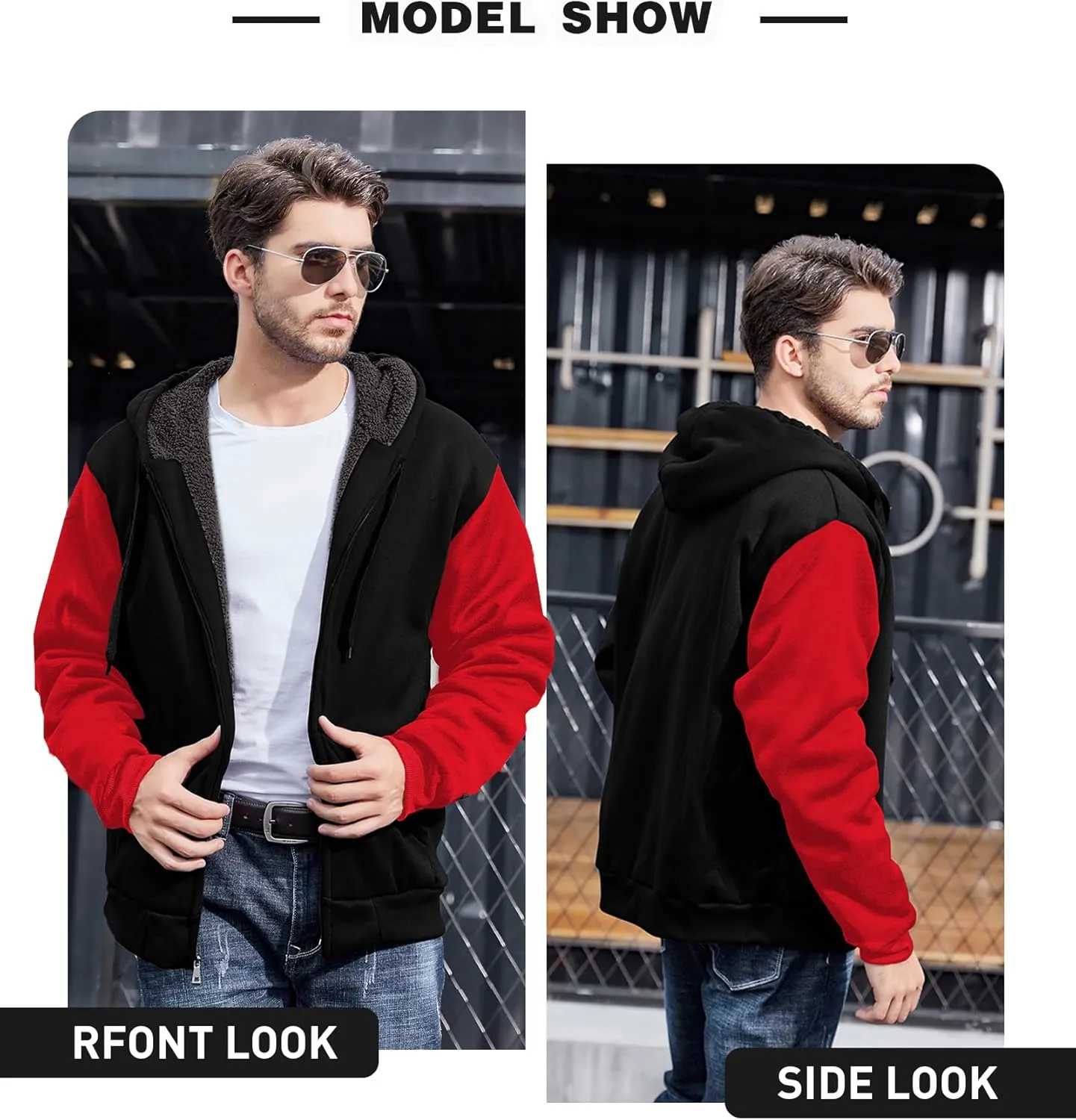 ZITY Men's Zip Up Hoodie Heavyweight Winter Sweatshirt Fleece Sherpa Lined Warm Jacket
