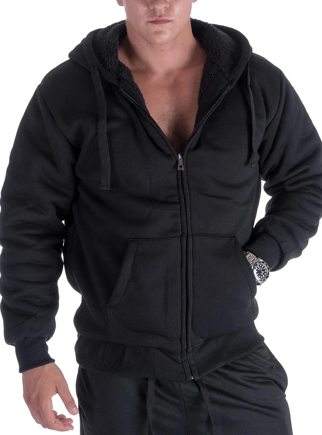 ZITY Men's Zip Up Hoodie Heavyweight Winter Sweatshirt Fleece Sherpa Lined Warm Jacket