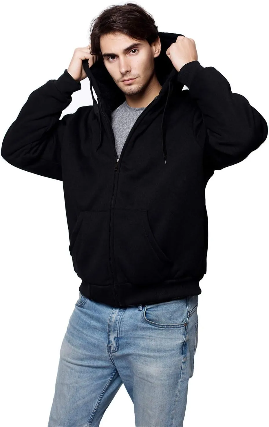 ZITY Men's Zip Up Hoodie Heavyweight Winter Sweatshirt Fleece Sherpa Lined Warm Jacket